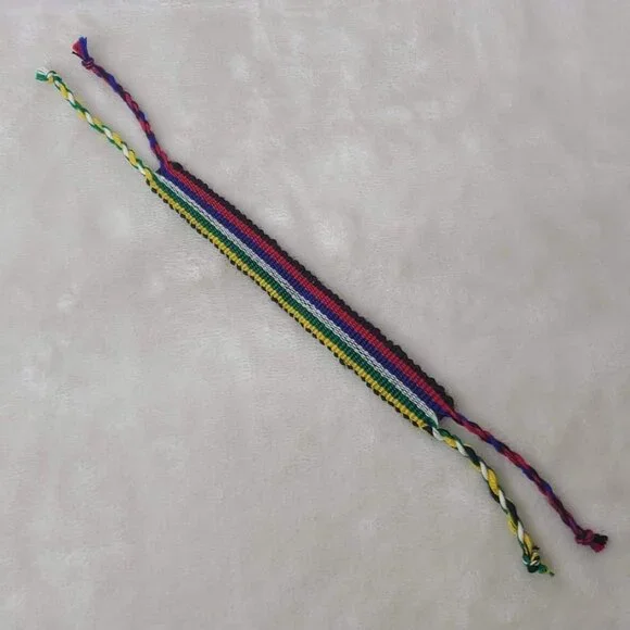 Hand Woven Braided Friendship Bracelet Black Red Blue White Green Yellow - Picture 2 of 12